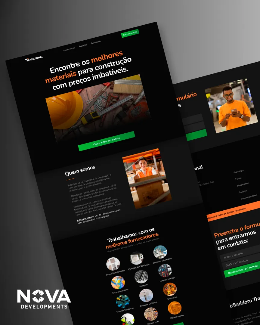 Projeto Distribuidora Tradicional — Site institucional · Materiais de construção